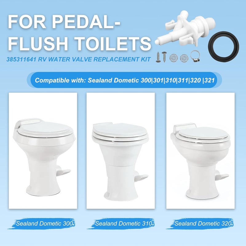 Vypart 385311641 RV Toilet Water Valve Kit - Leakage Resistance RV Toilet Parts With Flush Ball Seal for Dometic and Sealand 300, 301,310,311,320,321 RV Toilet | 2 Set - Image 3